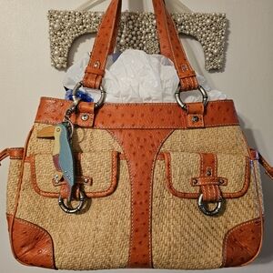 Tommy Bahama Orange and Tan Woven Shoulder Bag